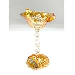 Quadrifoglio Yellow Iridescent Glass Stemware Attached Crystal Flower 5” Tall